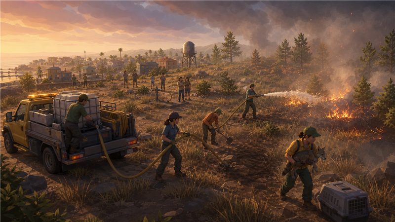 A volunteer crew working a fire line