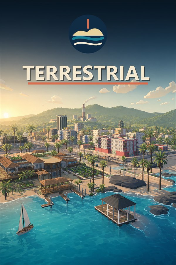 Terrestrial key art poster — the wordmark over the city and its bay