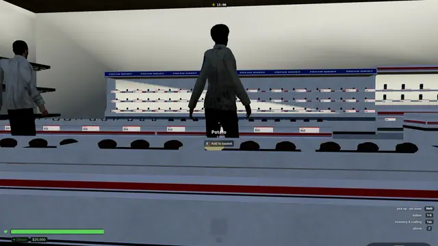 A shopper in the grocery store with price tags on the shelves
